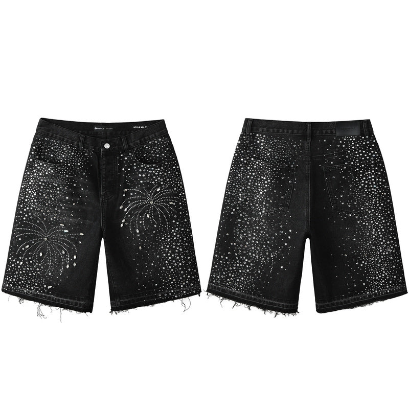 Purple Brand Crystal Diamond Denim Shorts #5103