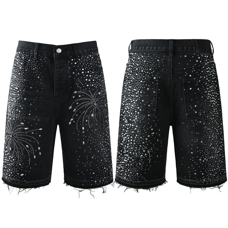 Purple Brand Crystal Diamond Denim Shorts #5103