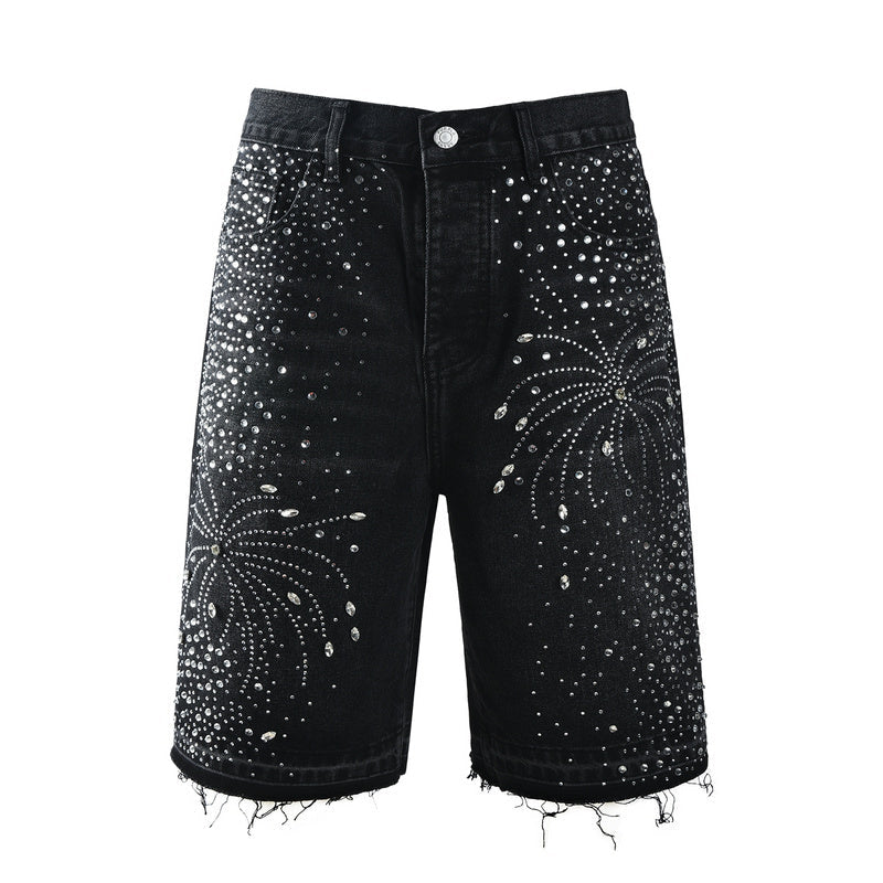 Purple Brand Crystal Diamond Denim Shorts #5103
