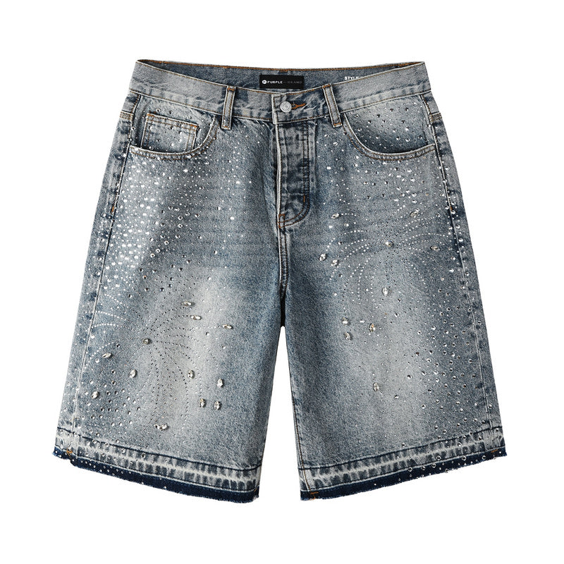 Purple Brand Crystal Diamond Denim Shorts #5102