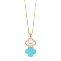 18K Yellow Gold Diamond Turquoise Mother of Pearl 28mm Alhambra Secret Pendant Quartz Watch
