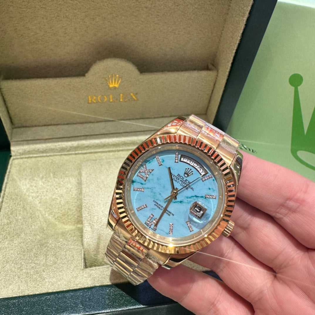 Rolex Day-Date Oyster Perpetual Gold Turquoise Mechanical Watch