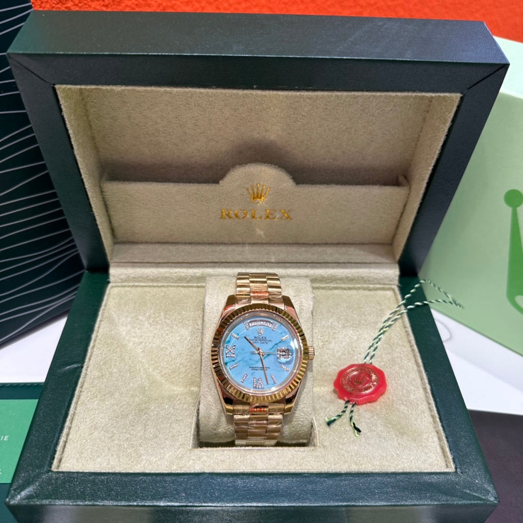 Rolex Day-Date Oyster Perpetual Gold Turquoise Mechanical Watch