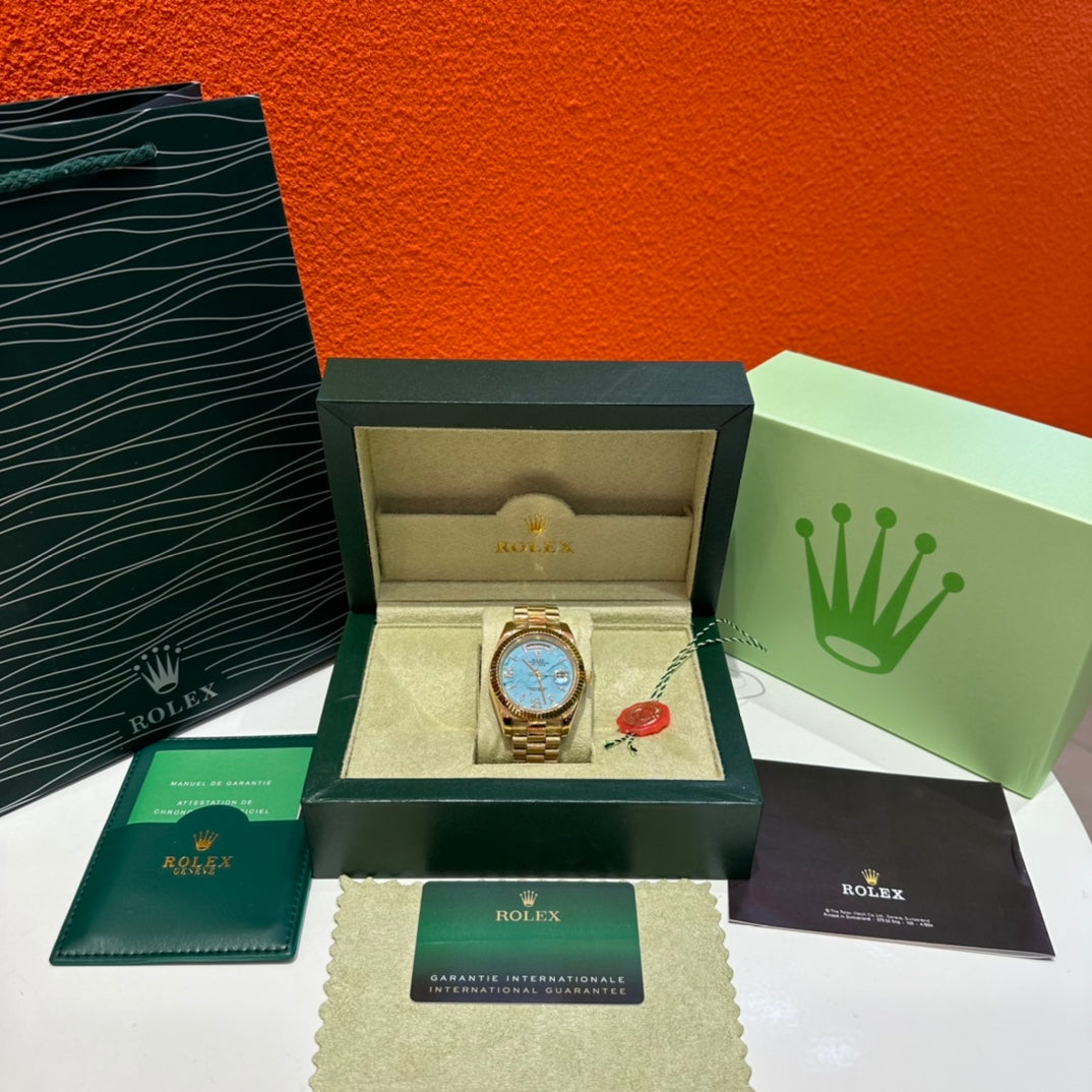 Rolex Day-Date Oyster Perpetual Gold Turquoise Mechanical Watch