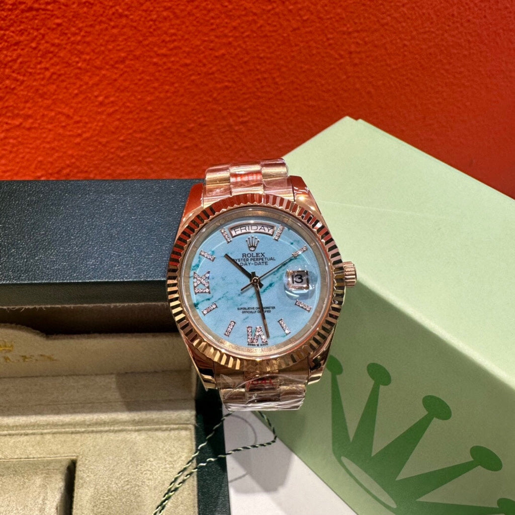 Rolex Day-Date Oyster Perpetual Gold Turquoise Mechanical Watch